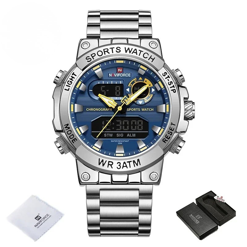 Relógio Masculino NAVIFORCE NF9237 Militar à Prova d’Água Analógico-Digital Dual Display Esportivo com Cronógrafo