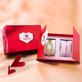 Relógio Feminino OLEVS Luxo Quadrado Quartzo Aço Inoxidável à Prova d’Água 30m com Calendário Completo e Ponteiros Luminosos