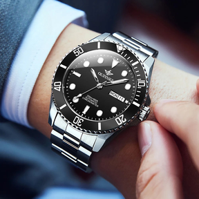 Relógio Masculino OUPINKE 3205 Automático Mecânico Luxo em Aço Inoxidável 200m à Prova d’Água com Anel Rotativo e Iluminação HD