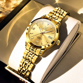 Relógio Feminino OLEVS Luxo Automático Mecânico à Prova d’Água 30m com Calendário Completo – Pulseira em Aço Inoxidável