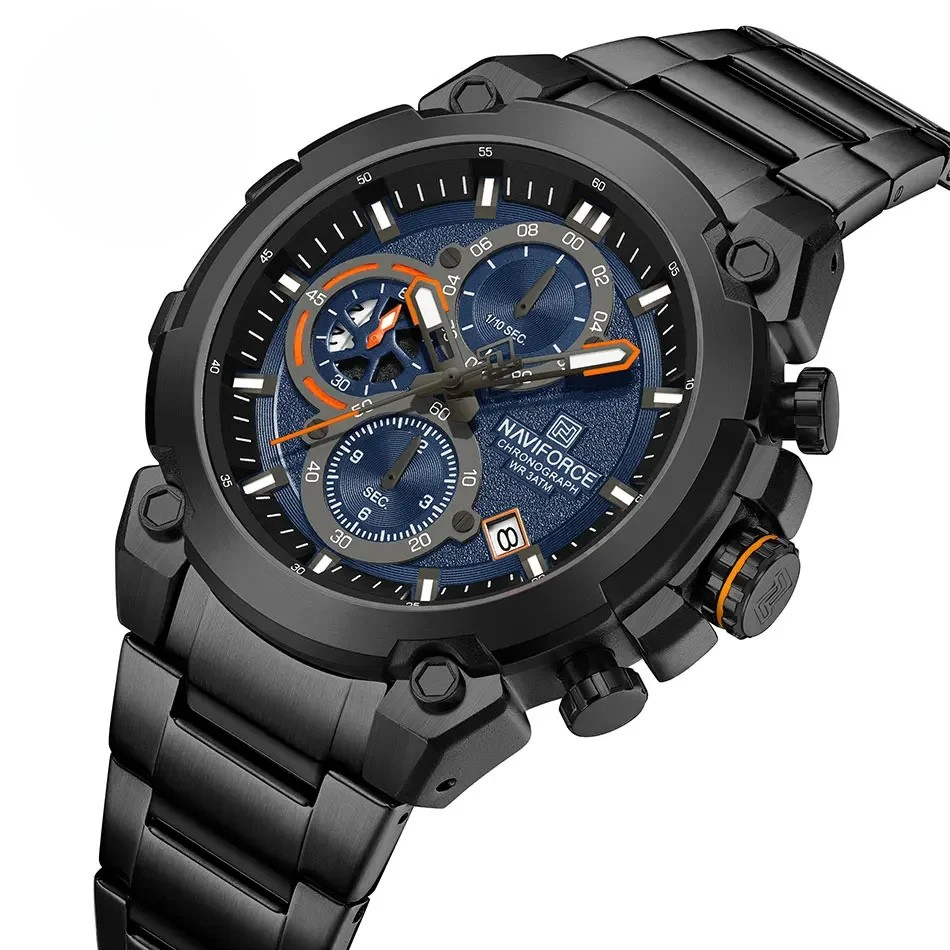 Relógio Masculino NAVIFORCE NF8071 Militar Cronógrafo Luxo Aço Inoxidável à Prova d'Água