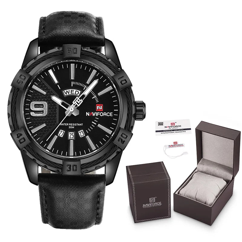 Relógio Masculino Luxo à Prova d’Água com Pulseira de Couro e Caixa Original - NAVIFORCE NF9117L-GG