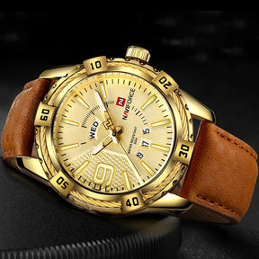 Relógio Masculino Luxo à Prova d’Água com Pulseira de Couro e Caixa Original - NAVIFORCE NF9117L-GG