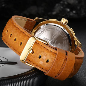 Relógio Masculino Luxo à Prova d’Água com Pulseira de Couro e Caixa Original - NAVIFORCE NF9117L-GG