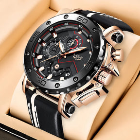 Relógio Masculino LIGE 9899 Luxo Militar Esportivo Cronógrafo Quartzo Couro Original à Prova d’Água