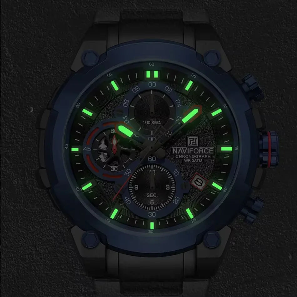 Relógio Masculino NAVIFORCE NF8071 Militar Cronógrafo Luxo Aço Inoxidável à Prova d'Água