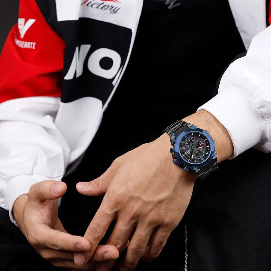 Relógio Masculino NAVIFORCE NF8071 Militar Cronógrafo Luxo Aço Inoxidável à Prova d'Água