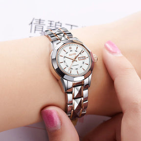 Relógio Feminino JSDUN Luxo Automático Mecânico – Pulseira em Tungstênio com Calendário Completo e Semana