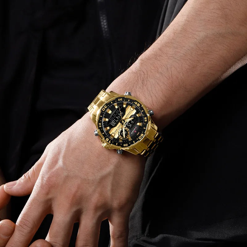 Relógio Masculino NAVIFORCE NF9234 Luxo Esportivo à Prova d’Água Cronógrafo Digital com Pulseira de Aço