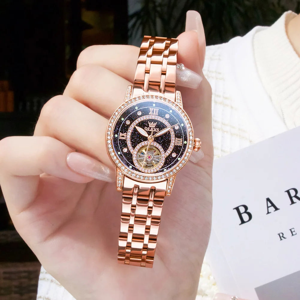 Relógio Feminino OLEVS 7036 Automático Luxo – Mecânico Elegante com Mostrador Brilhante e À Prova d’Água