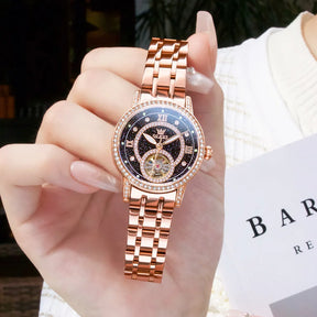 Relógio Feminino OLEVS 7036 Automático Luxo – Mecânico Elegante com Mostrador Brilhante e À Prova d’Água