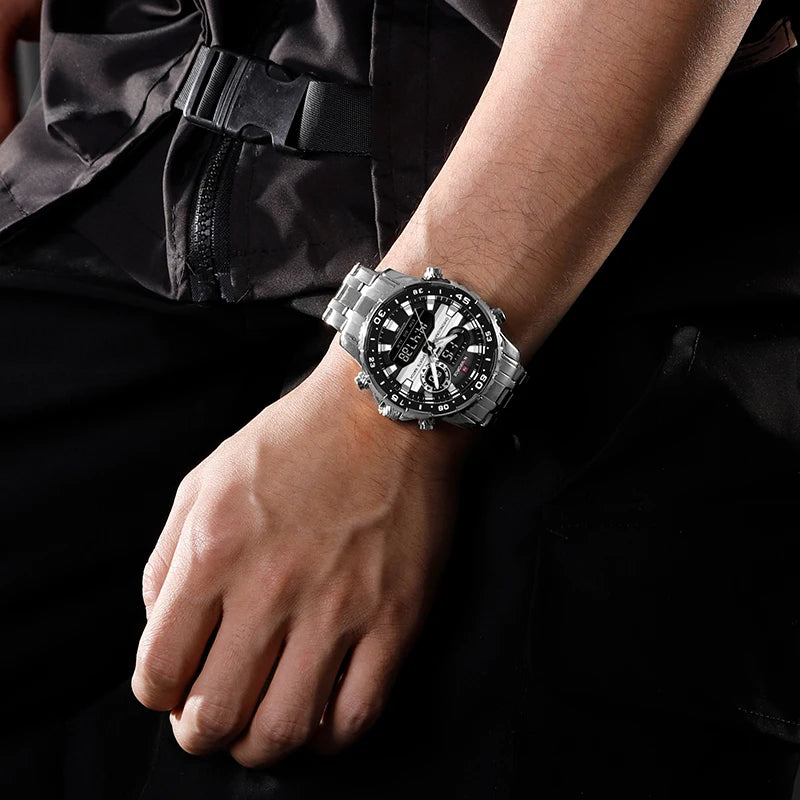 Relógio Masculino NAVIFORCE NF9234 Prata e Preto Quartz Analógico-Digital à Prova d’Água com Calendário