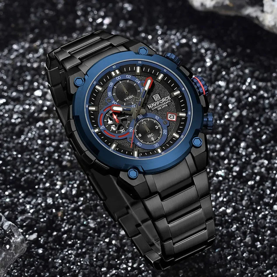 Relógio Masculino NAVIFORCE NF8071 Militar Cronógrafo Luxo Aço Inoxidável à Prova d'Água
