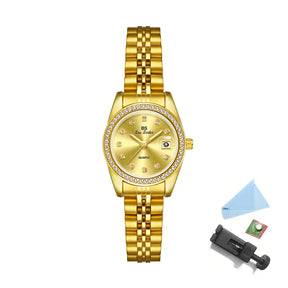 Relógio Feminino BS Bee Sister Luxo Dourado – Quartzo, Aço Inoxidável e à Prova d’Água