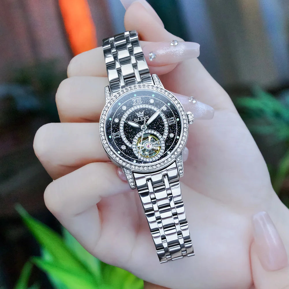 Relógio Feminino OLEVS 7036 Automático Luxo – Mecânico Elegante com Mostrador Brilhante e À Prova d’Água