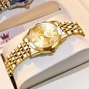 Relógio Feminino OLEVS Luxo Quartzo à Prova d’Água 30m com Calendário Completo – Conjunto com Colar e Pulseira