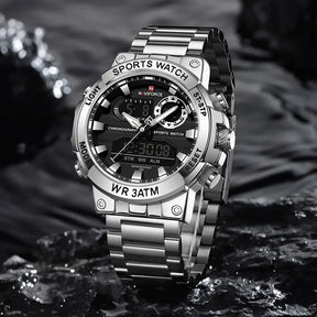 Relógio Masculino NAVIFORCE NF9237 Digital e Analógico Esportivo Aço Inox