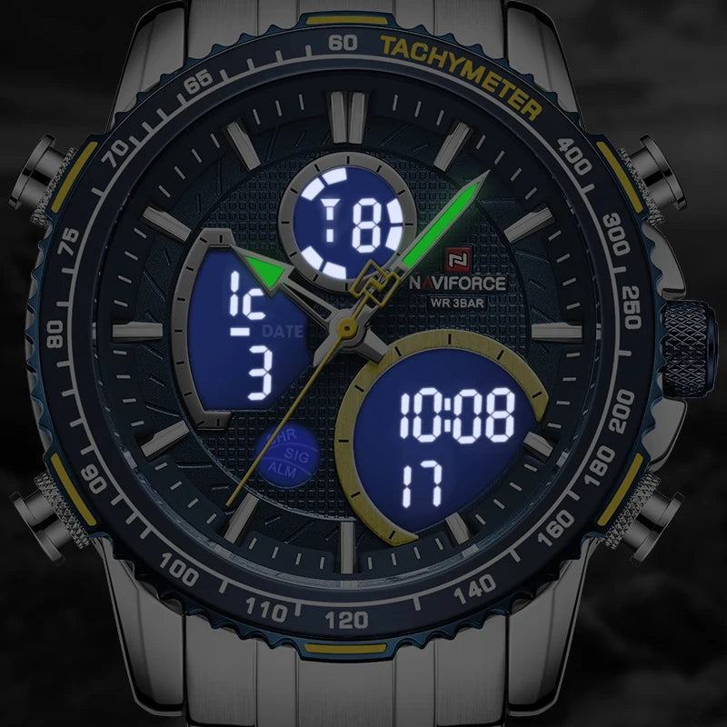 Relógio Masculino NAVIFORCE NF9182 Militar Cronógrafo LED Esportivo à Prova d'Água Aço