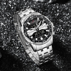 Relógio Masculino NAVIFORCE NF9234 Prata e Preto Quartz Analógico-Digital à Prova d’Água com Calendário