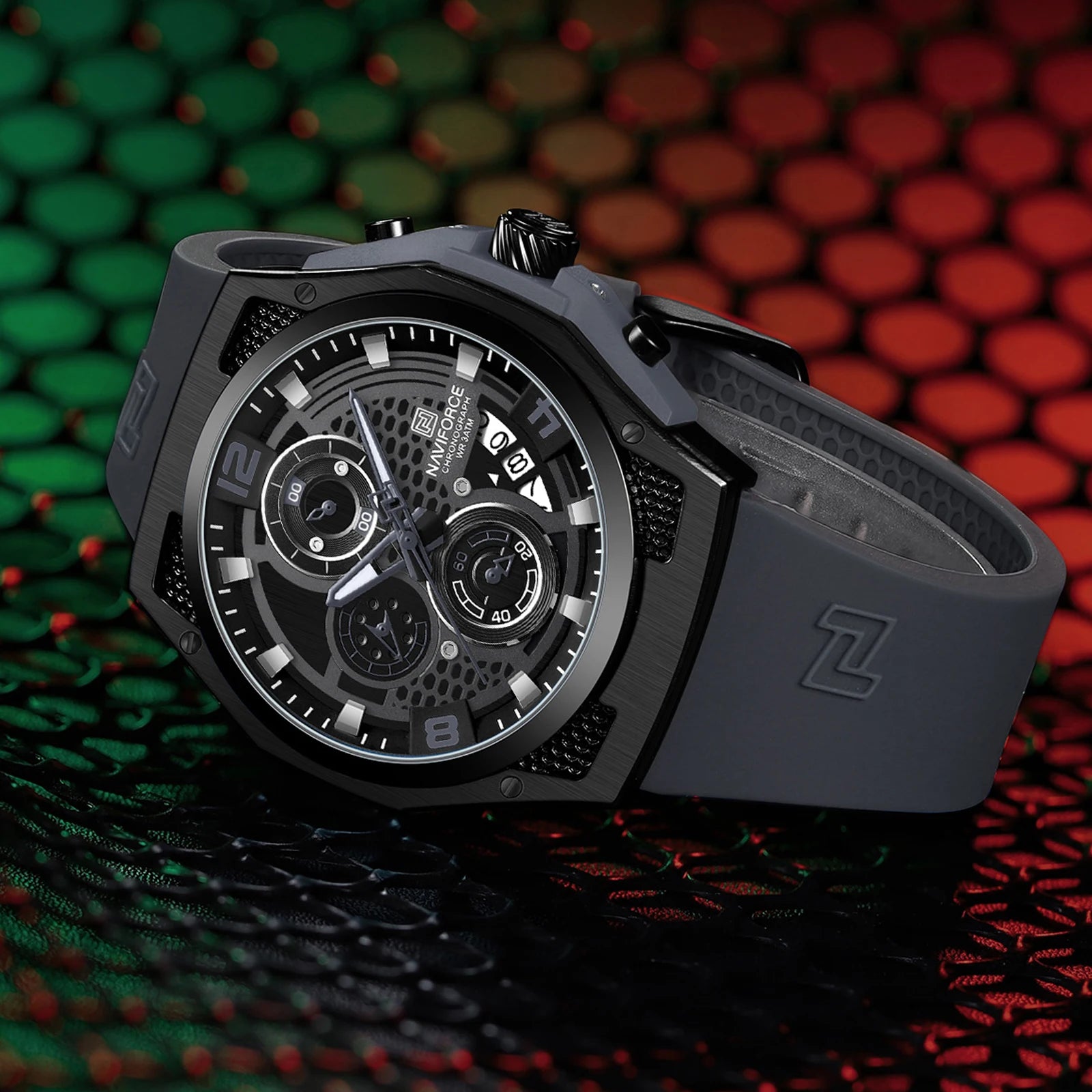 Relógio Masculino NAVIFORCE NF8052 Militar Fashion Casual Cronógrafo à Prova d’Água Pulseira de Silicone