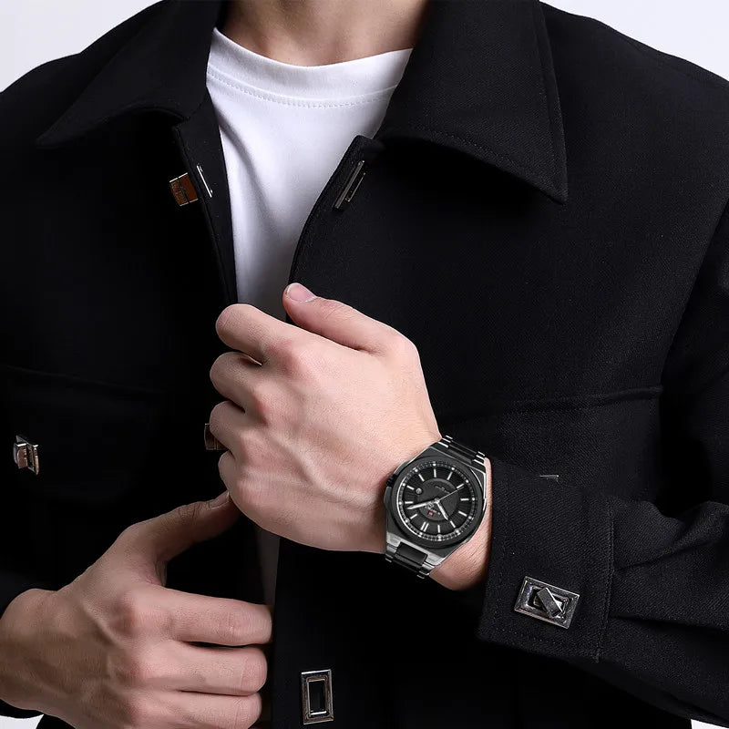 Relógio Masculino Quartz 30M à Prova d’Água Pulseira de Aço Inoxidável Militar e Esportivo - NAVIFORCE NF9212