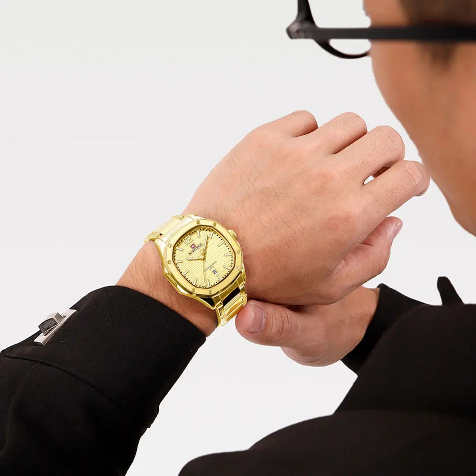 Relógio Masculino Luxo 2025 à Prova d’Água 30M com Data Automática e Pulseira de Aço Inoxidável - NAVIFORCE NF9243S