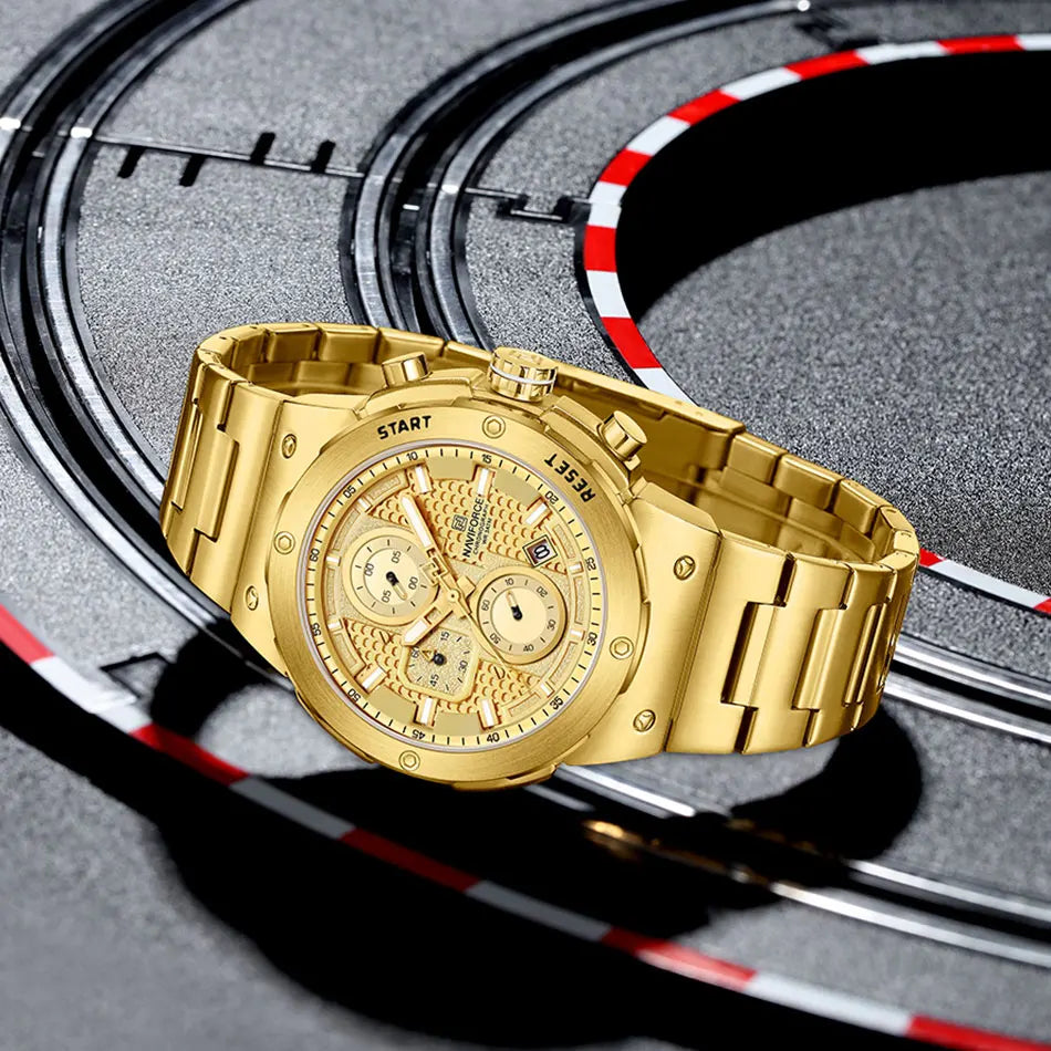 Relógio Masculino Luxo 2025 Cronógrafo à Prova d’Água 30M Pulseira de Aço Inoxidável Militar e Esportivo - NAVIFORCE NF8072