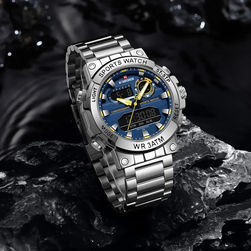 Relógio Masculino NAVIFORCE NF9237 Militar à Prova d’Água Analógico-Digital Dual Display Esportivo com Cronógrafo