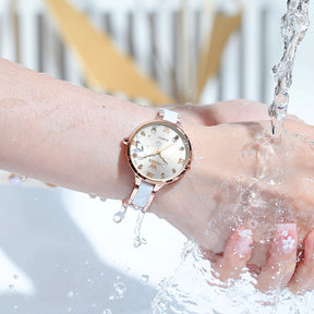 Relógio Feminino OLEVS Luxo Pulseira de Cerâmica Quartzo Importado Japão à Prova d’Água 30m Elegante e Minimalista