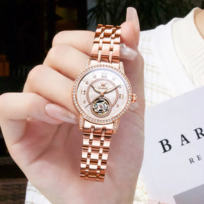 Relógio Feminino OLEVS 7036 Automático Luxo – Mecânico Elegante com Mostrador Brilhante e À Prova d’Água